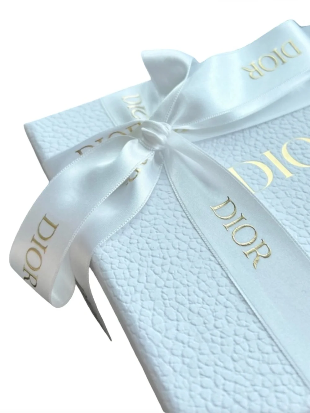 Dior Storage Box Pebbled White Gold Logo Ribbon Authentic 9 x 9 x 5 in NEW